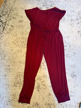 Women's Burgundy Jumpsuit with Tie Waist